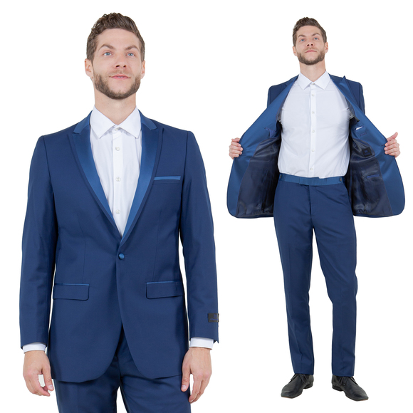 Slim Fit 2pc Tuxedo w/ Satin Peak Lapel by Bryan Michaels, Cobalt - Picture 1 of 4